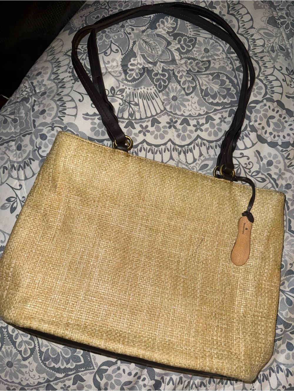Etienne Aigner Natural Straw Shoulder Bag with Brown Straps